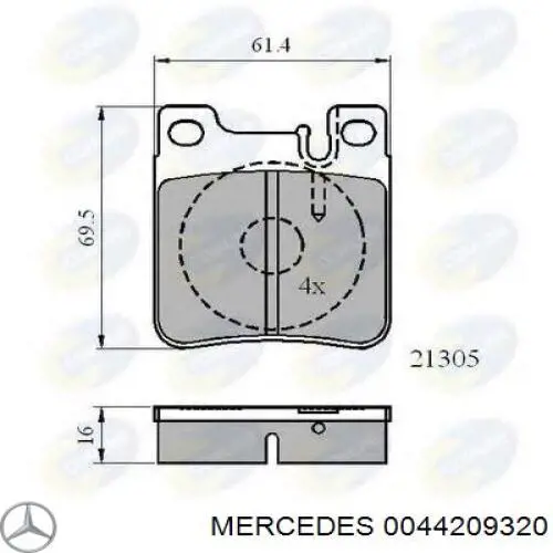 0044209320 Mercedes колодки гальмові задні, дискові