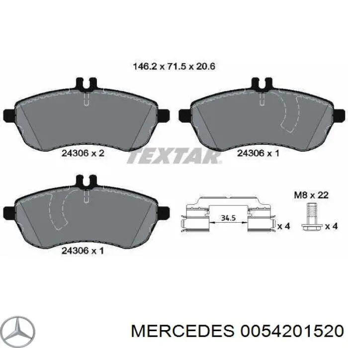 0054201520 Mercedes колодки гальмівні передні, дискові