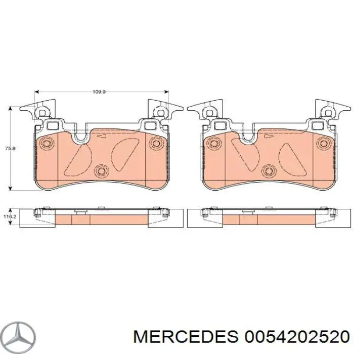 0054202520 Mercedes колодки гальмові задні, дискові