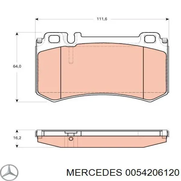 0054206120 Mercedes колодки гальмові задні, дискові