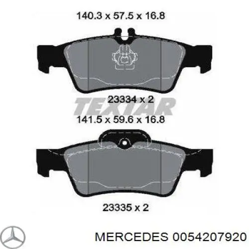 0054207920 Mercedes колодки гальмові задні, дискові