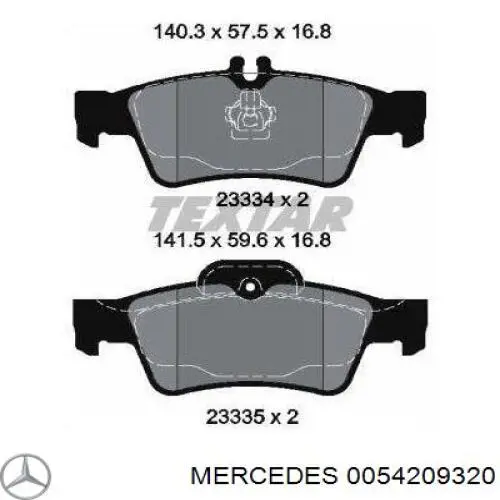 0054209320 Mercedes колодки гальмові задні, дискові