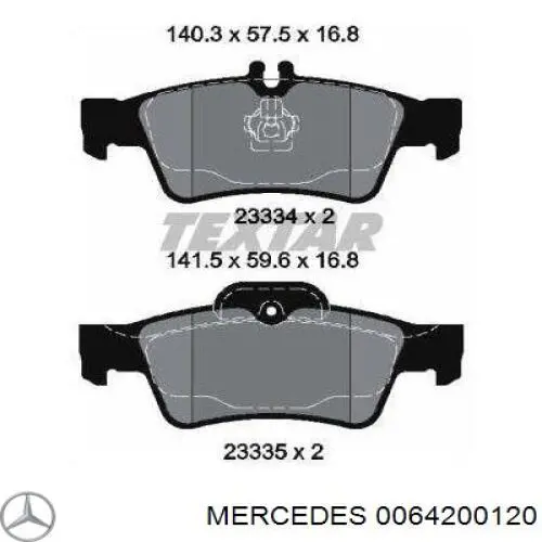 0064200120 Mercedes колодки гальмові задні, дискові