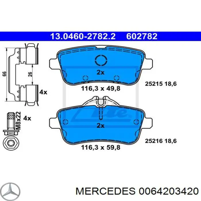 0064203420 Mercedes колодки гальмові задні, дискові