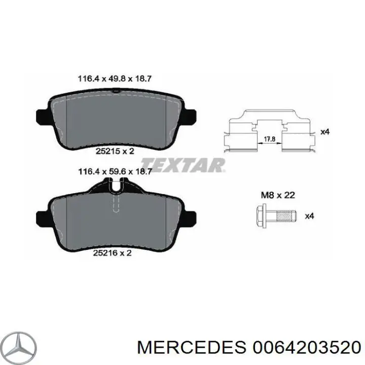 0064203520 Mercedes колодки гальмові задні, дискові