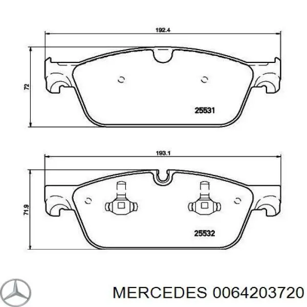 Колодки гальмівні передні, дискові 0064203720 Mercedes