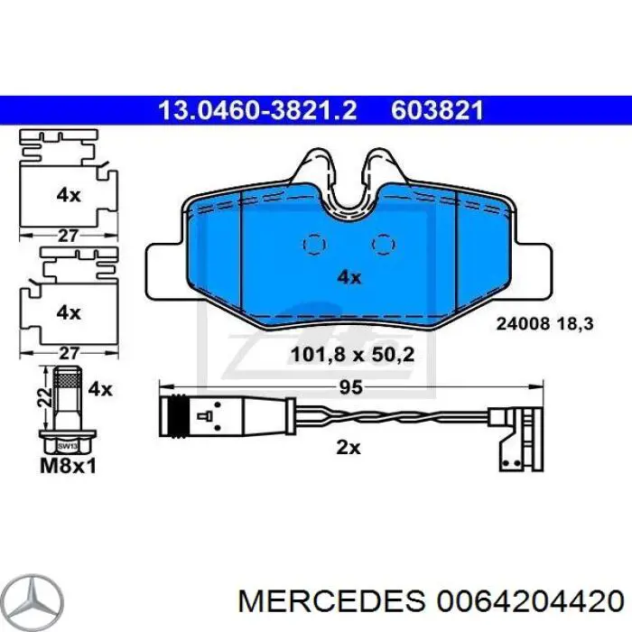 0064204420 Mercedes колодки гальмові задні, дискові