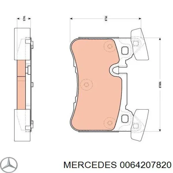 0064207820 Mercedes колодки гальмові задні, дискові