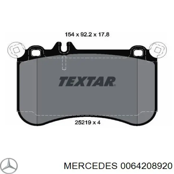 0064208920 Mercedes колодки гальмівні передні, дискові