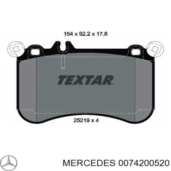 0074200520 Mercedes колодки гальмівні передні, дискові