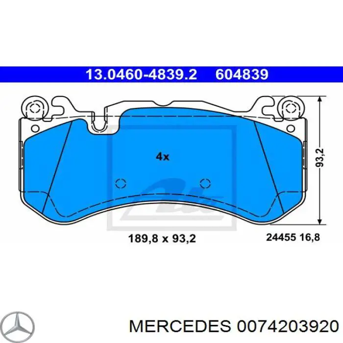 0074203920 Mercedes колодки гальмівні передні, дискові