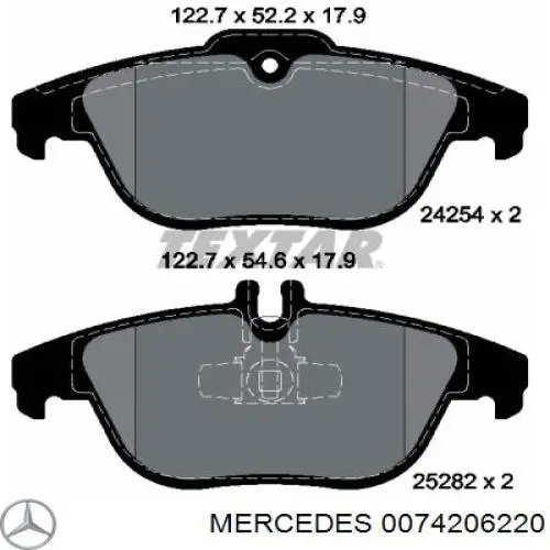 0074206220 Mercedes колодки гальмові задні, дискові