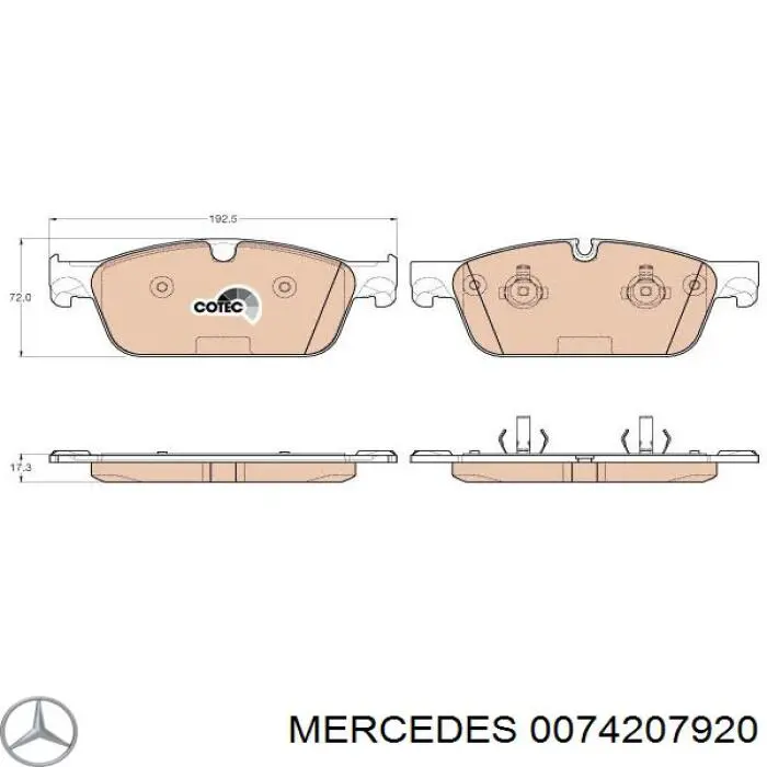 Колодки гальмівні передні, дискові 0074207920 Mercedes