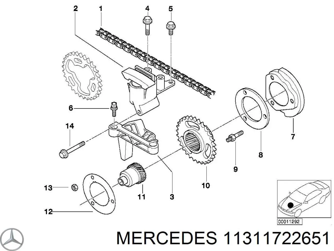 Заспокоювач ланцюга ГРМ, верхній ГБЦ 11311722651 Mercedes