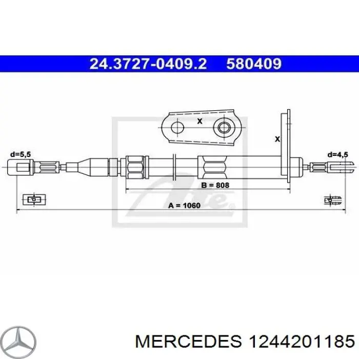 1244201185 Mercedes трос ручного гальма задній, правий/лівий