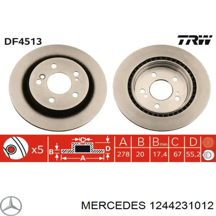 Диск гальмівний задній 1244231012 Mercedes