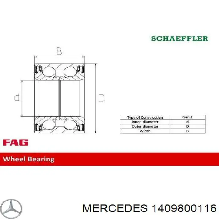 1409800116 Mercedes Підшипник ступиці задньої