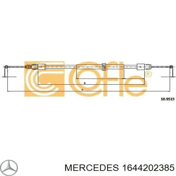 1644202385 Mercedes трос ручного гальма задній, правий/лівий