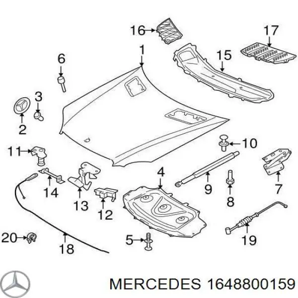 Трос відкриття капота на Mercedes GL-Class (X164)