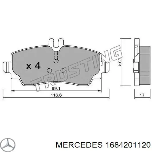 1684201120 Mercedes колодки гальмівні передні, дискові