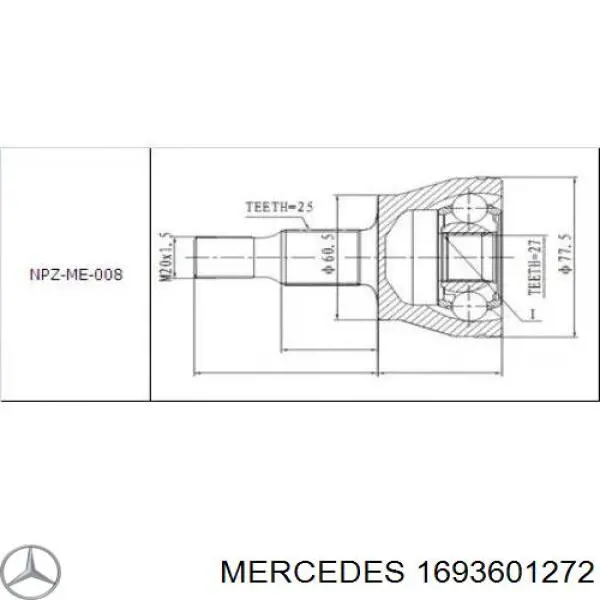 Піввісь (привід) передня, права 1693601272 Mercedes