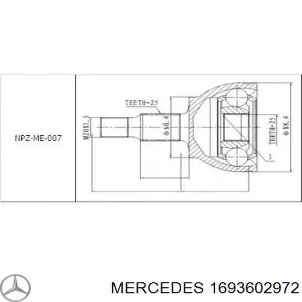 1693602972 Mercedes піввісь (привід передня, ліва)