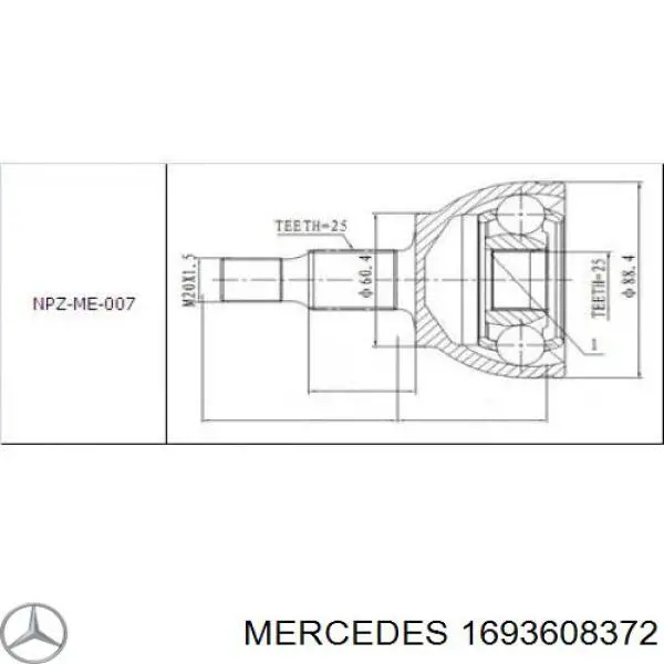 1693608372 Mercedes піввісь (привід передня, ліва)