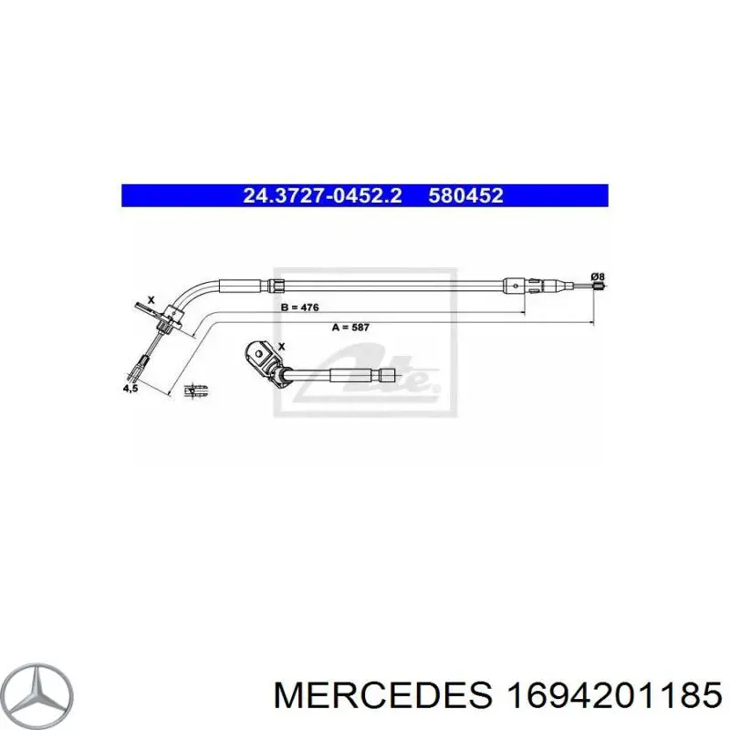A169420118528 Mercedes Трос ручника задній лівий