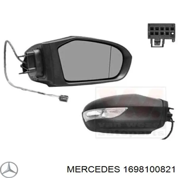 Купити A1698100821 Mercedes Скло дзеркала заднього виду, правого