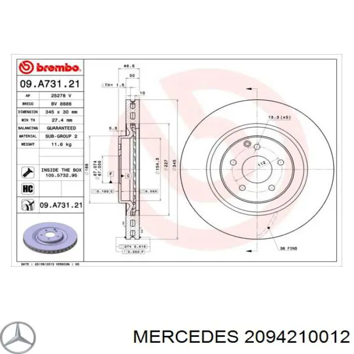 2094210012 Mercedes диск гальмівний передній
