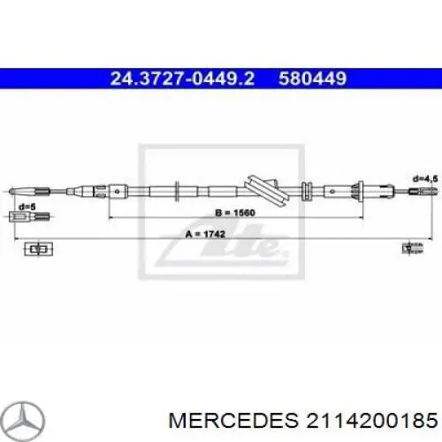 Трос ручного гальма передній 2114200185 Mercedes