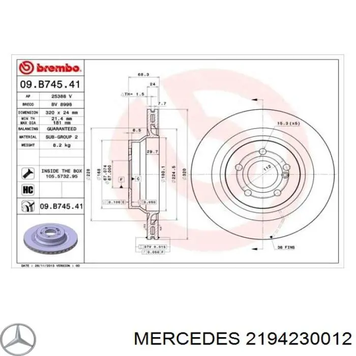 2194230012 Mercedes диск гальмівний задній