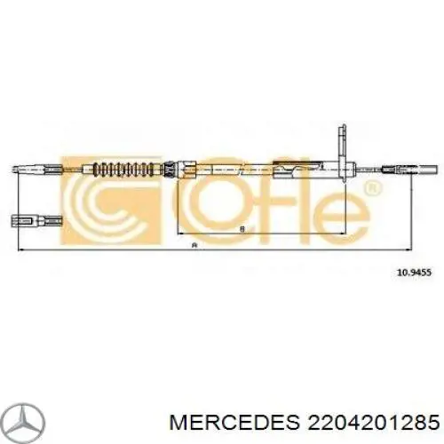 2204201285 Mercedes трос ручного гальма задній, лівий