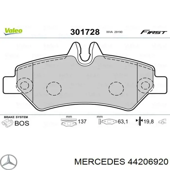 Задні гальмівні колодки 44206920 Mercedes