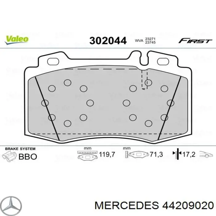 Купити 44209020 Mercedes Колодки гальмівні передні, дискові