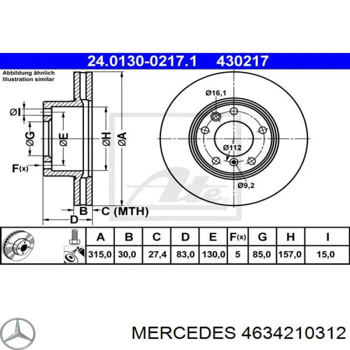 4634210312 Mercedes диск гальмівний передній