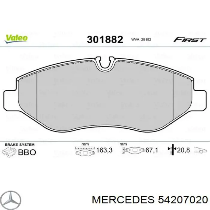 Колодки гальмівні передні, дискові 54207020 Mercedes