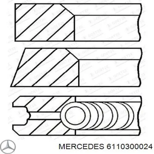 6110300024 Mercedes кільця поршневі на 1 циліндр, std.