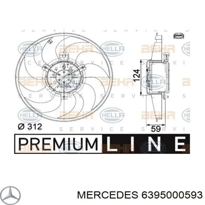 6395000593 Mercedes електровентилятор охолодження в зборі (двигун + крильчатка)