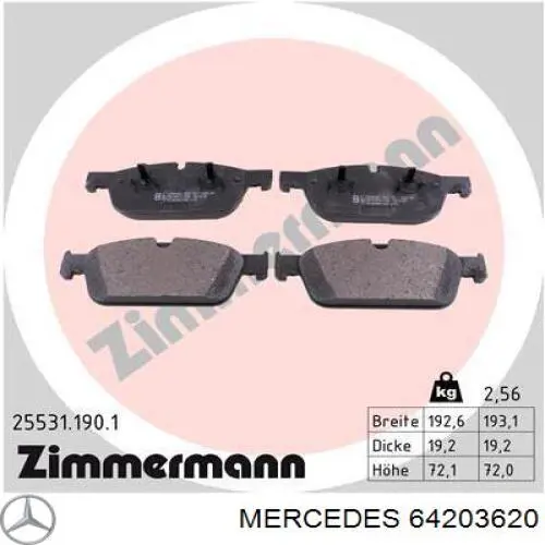 Колодки гальмівні передні, дискові 64203620 Mercedes