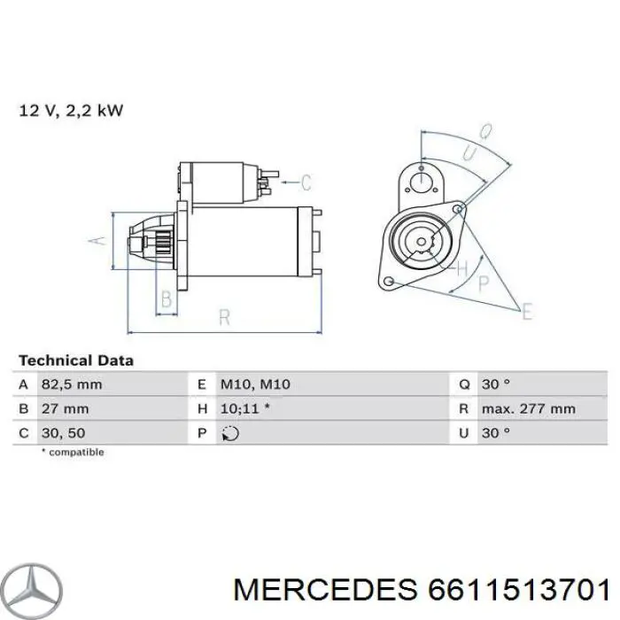 Стартер 6611513701 Mercedes