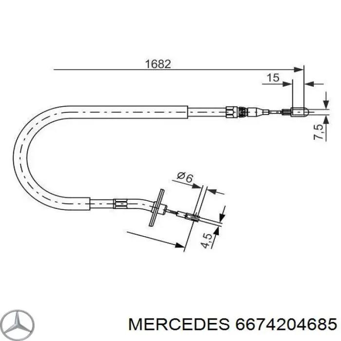 Трос ручного гальма задній, лівий 6674204685 Mercedes