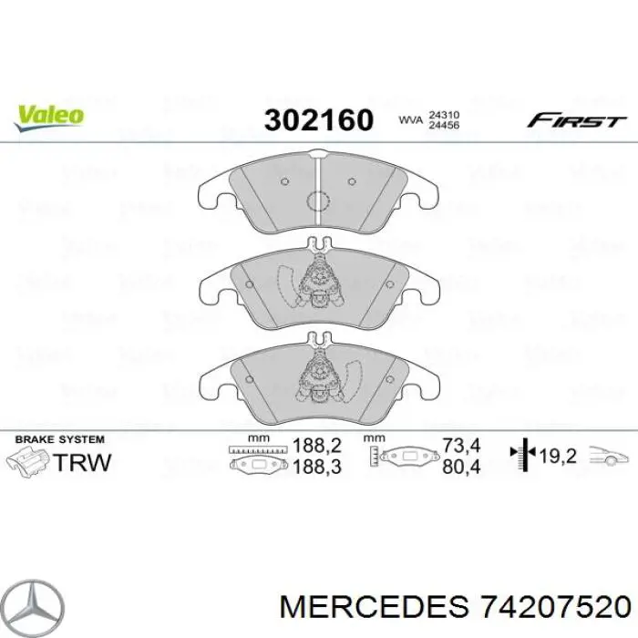 Гальмівні колодки Mercedes 74207520 ціна, від 43.60 USD