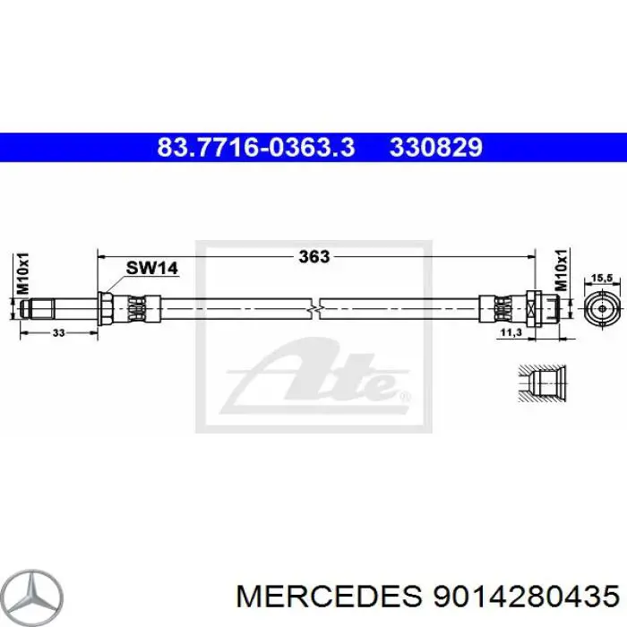 9014280435 Mercedes шланг гальмівний передній