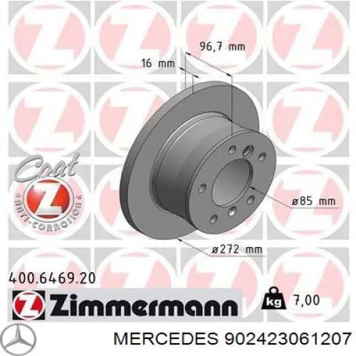 Диск гальмівний задній 902423061207 Mercedes