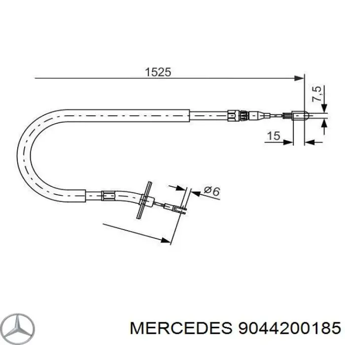 9044200185 Mercedes трос ручного гальма задній, лівий