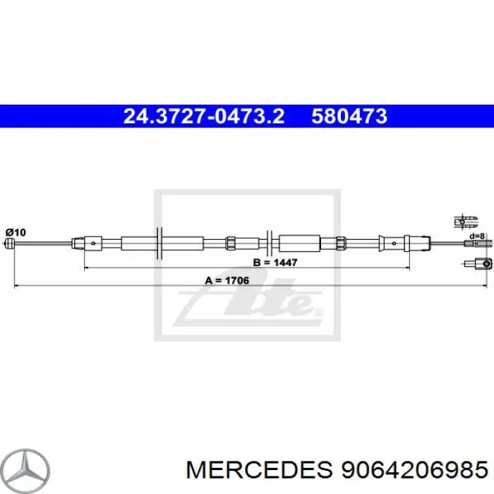 Трос ручного гальма задній, правий/лівий 9064206985 Mercedes