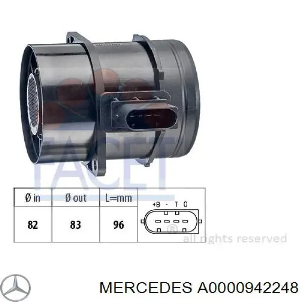 Датчик потоку (витрати) повітря, витратомір MAF - (Mass Airflow) A0000942248 Mercedes