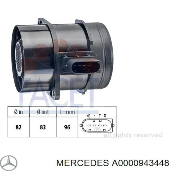Датчик масової витрати повітря Mercedes A0000943448 ціна, від 172.07 USD
