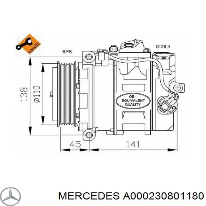 Компресор системи кондиціювання Mercedes A000230801180 ціна, від 242.23 USD